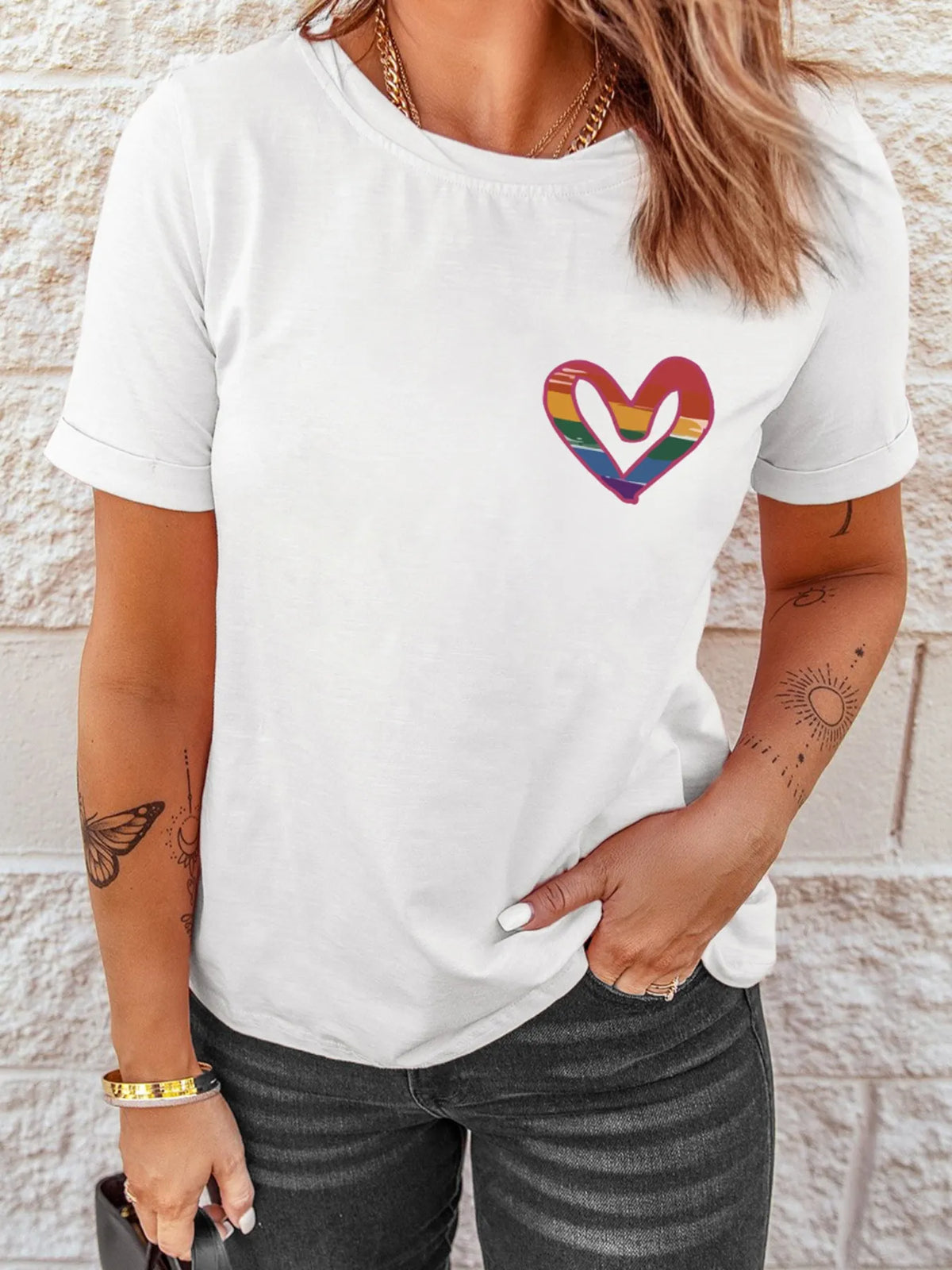 Letter Round Neck Short Sleeve T-Shirt