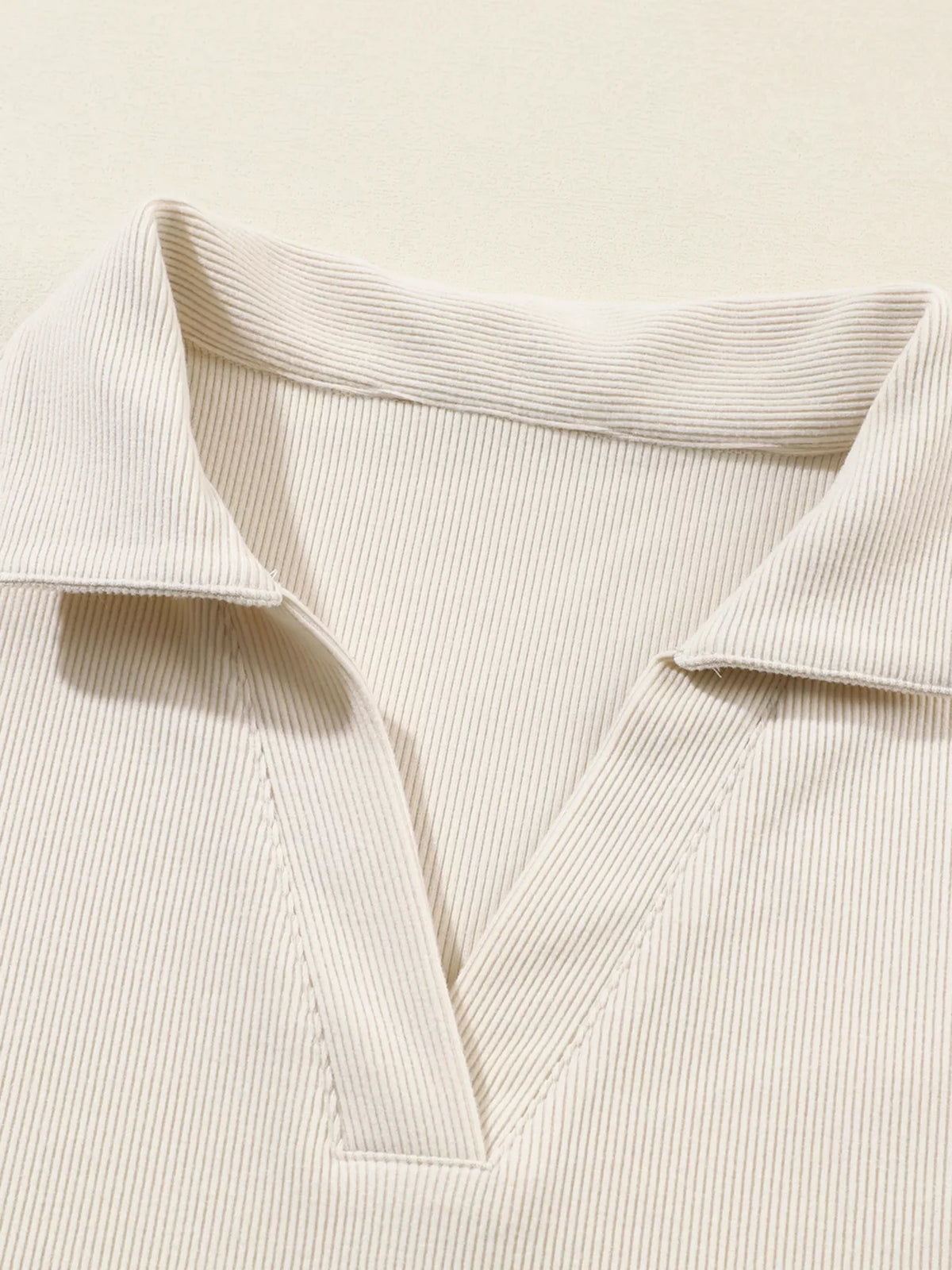 Collared Split Neck Ribbed 2pcs Outfit Set