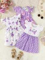 3-Piece Children's Printed Ruffle Sleeve Baby Dress