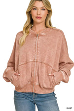 Zenana Acid Washed Fleece Jacket