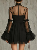 Sheer Mesh Flare Sleeve Mini Dress