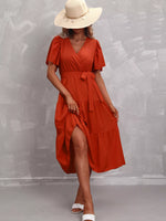 Flutter Sleeve Tiered Midi Dress