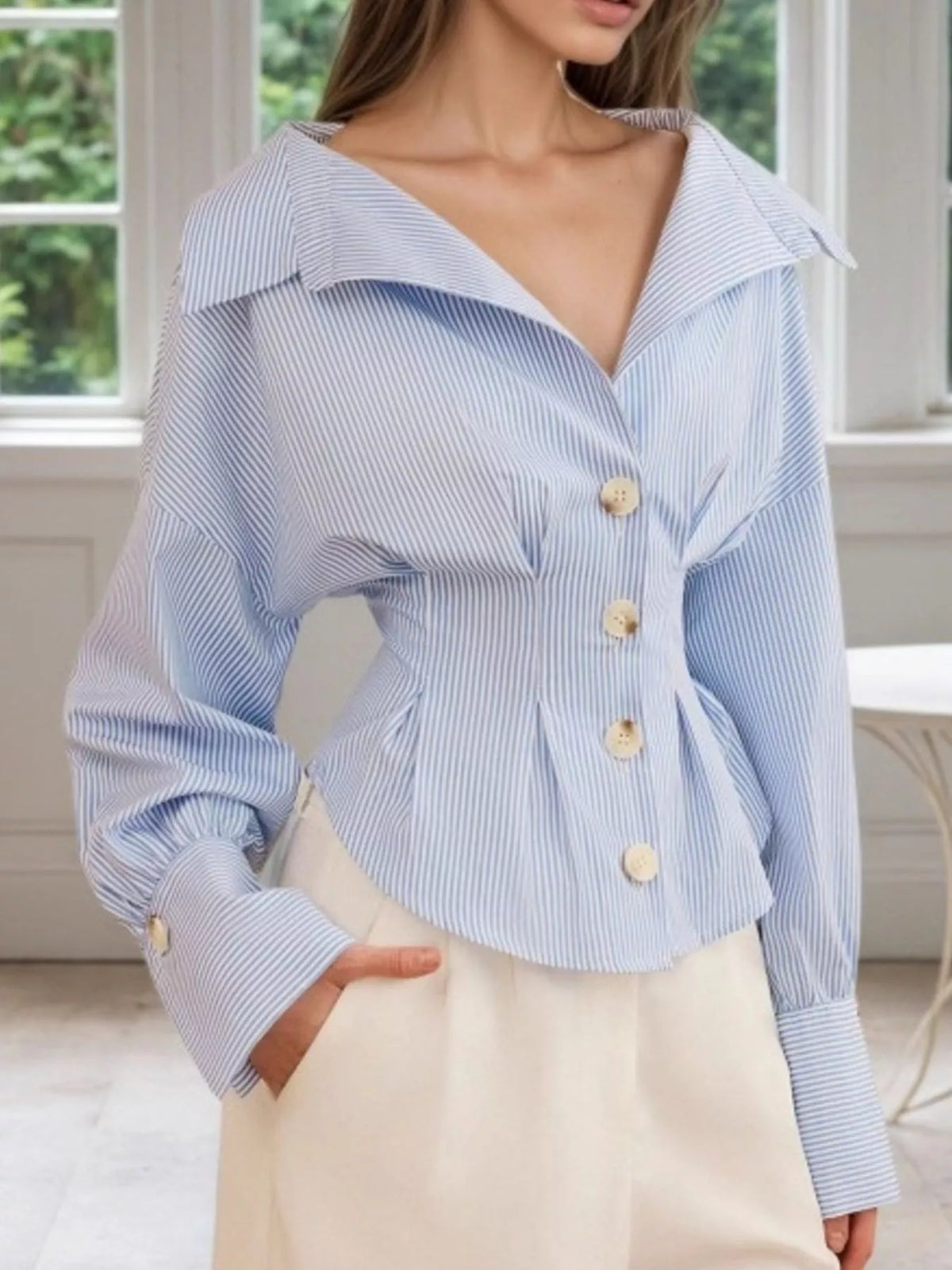 Striped Button-Up Long Sleeve Shirt