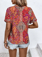 Bohemian Paisley Print V-Neck Short Sleeve T-Shirt
