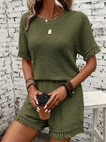 Tassel Round Neck Top and Shorts Set