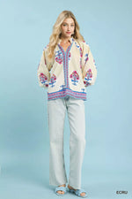 Umgee Boho Floral Print Tunic Blouse