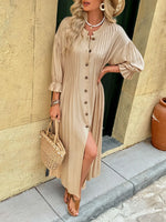 Button Front Flounce Sleeve Dress