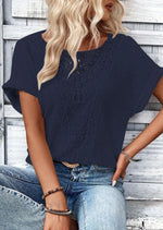 Crochet Lace Short Sleeve Casual T-Shirt