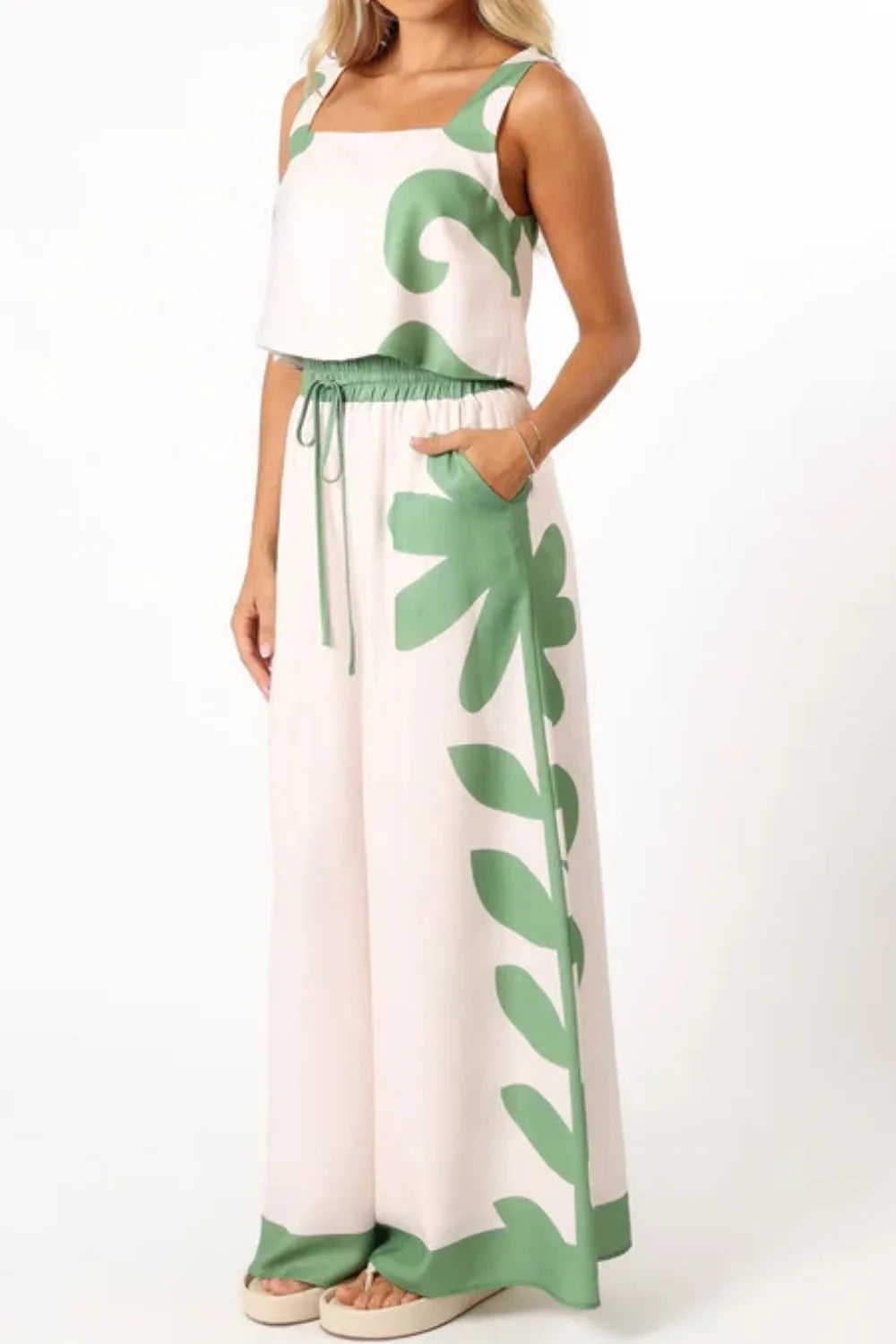 Leaf Print Tank Top and Pants Set
