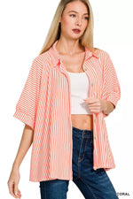 Zenana Oversized Stripe Button Down Shirt