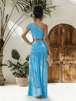 One-Shoulder Top and Ruched Maxi Skirt Set