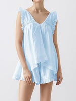 Ruffle Trim V-Neck Top and Shorts Set
