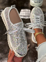 Metallic PU Leather Lace Up Platform Sneakers