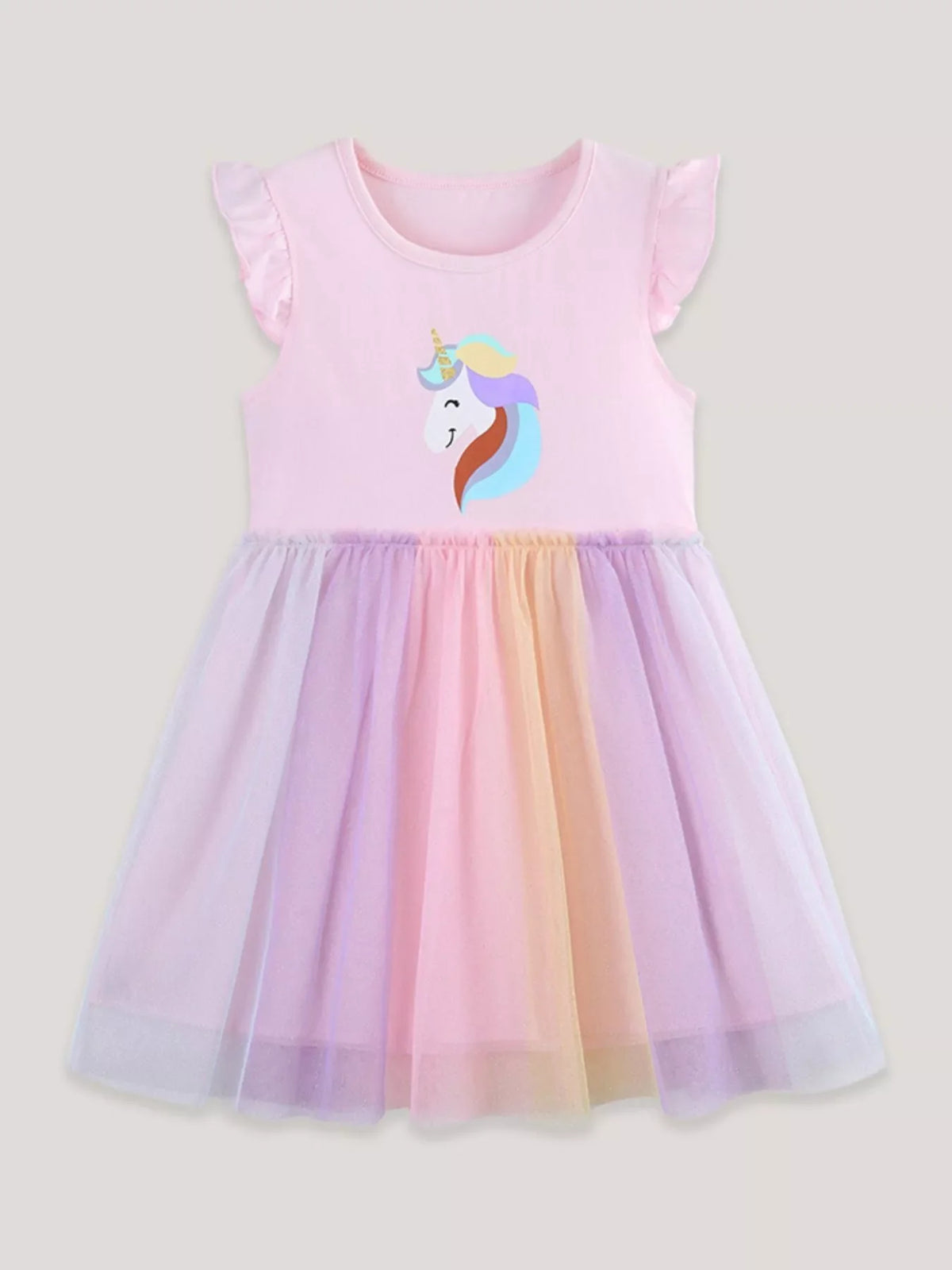 Children's Unicorn Graphic Rainbow Tulle Dress