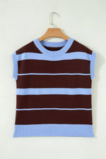 Striped Short Sleeve Round Neck Casual Knit Top