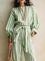Striped Long Sleeve Top and Pants Two-Piece Set
