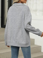 Johnny Collar Drop Shoulder Long Sleeve Sweatshirt