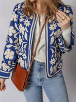Flower Print Open Front Buttoned Cuffs Elegant Jacket