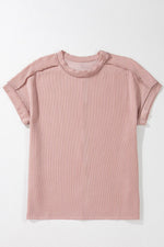 Casual Ribbed Short Sleeve Round Neck T-Shirt