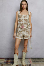 POL Openwork Square Neck Cropped Crochet Tank with Granny Square Weave