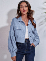Button Down Collared Neck Cropped Jacket