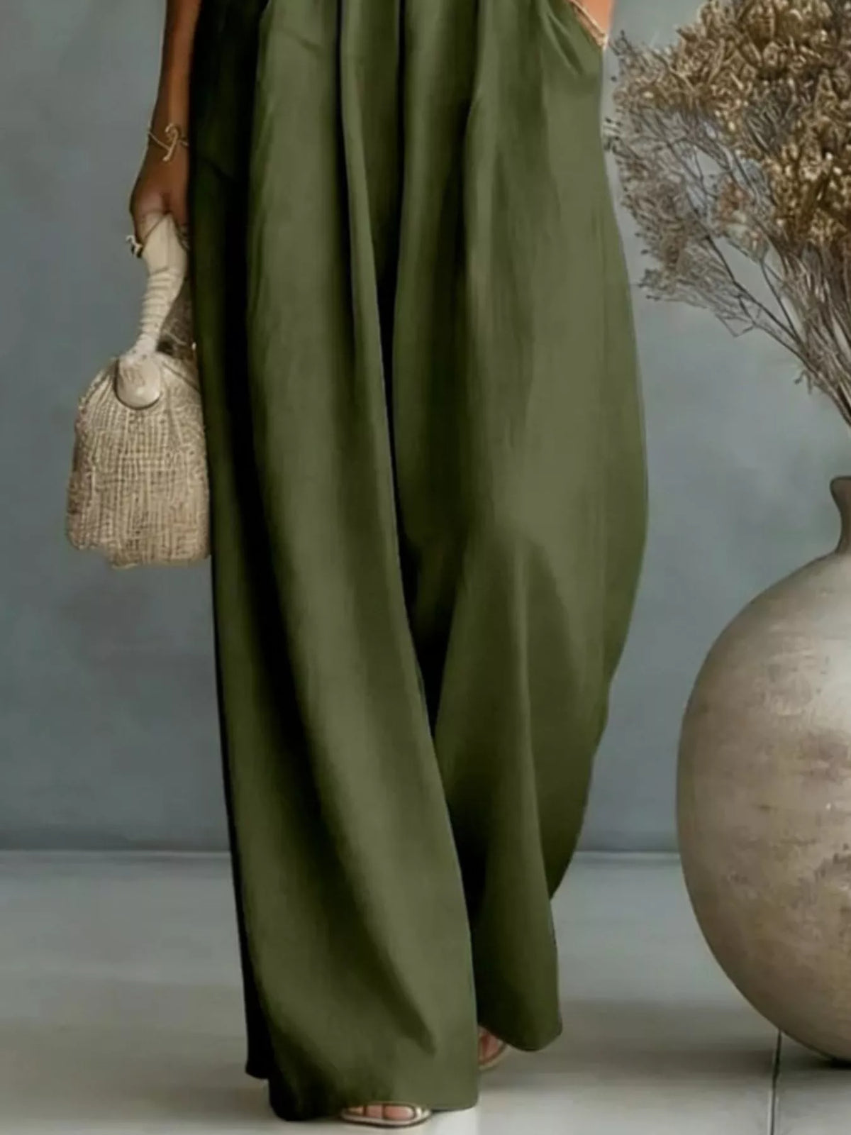 Full Size Half Sleeve Wide-Leg Jumpsuit Plus Size