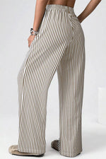 Stripe Elastic High Waist Pocketed Loose Pants