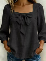 Full Size Bow Front Square Neck Blouse Plus Size