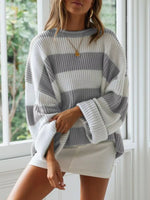 Contrast Striped Round Neck Sweater