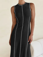 Contrast Stitching Round Neck Sleeveless Midi Dress