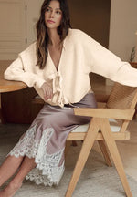 Bowknot Front V Neck Long Sleeve Sweater
