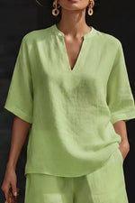 Notched Half Sleeve Top and Shorts Set