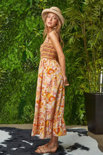 Davi & Dani Multi Smocked Bodice Geo Ruffle Strappy Midi Dress