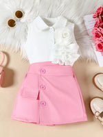 Children‘s Ruffle Decor Top & Button Detail Skort Set