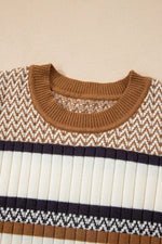 Stripe Stylish Pattern Knitted Ribbed Trim Slim Sweater