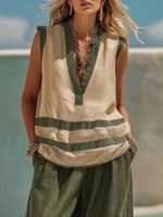 Striped Sleeveless Top and Wide-Leg Pants Set