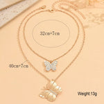 2 Piece 18K Gold-Plated Rhinestone Butterfly Necklace