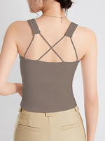 Crisscross Scoop Neck Wide Strap Cropped Tank with Chest Pads