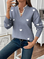 Heart V-Neck Long Sleeve Sweater