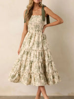 Floral Print Tiered Midi Dress with Tie Straps