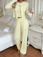 Cami & Long Sleeve Cardigan & Wide Leg Pants Set