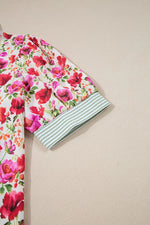 Printed Collared Neck Short Sleeve Blouse