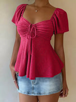 Sweetheart Neck Flutter Sleeve Top