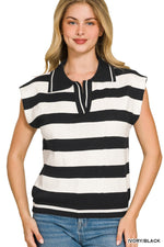 Zenana Viscose Striped Collared Sweater Vest