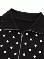 Polka Dot Half Zip Cropped Sweatshirt