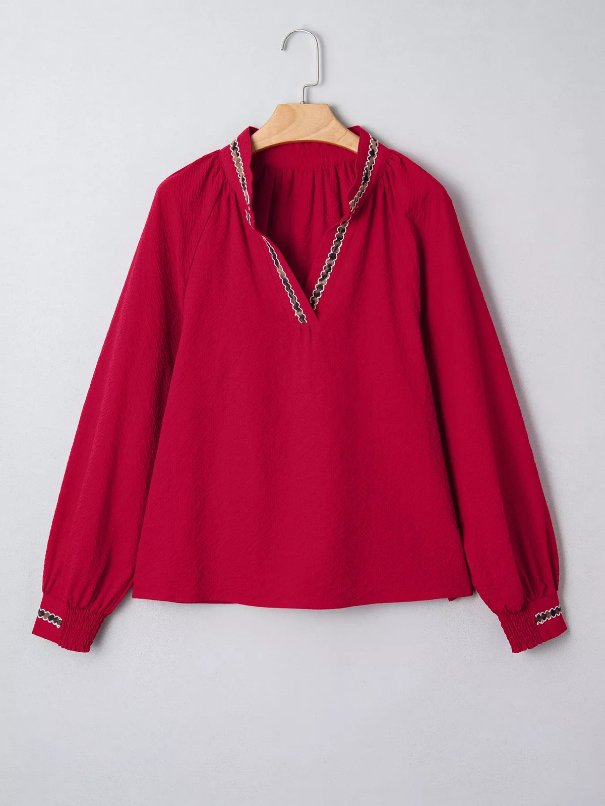 Leopard Notched Long Sleeve Blouse