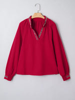 Leopard Notched Long Sleeve Blouse