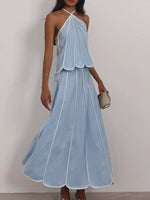 Halter Neck Scalloped Hem Top and Skirt Set