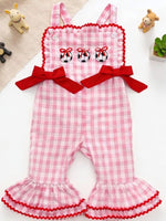 Children's Gingham Soccer Ball Embroidered Ruffle Hem Jumpsuit