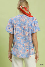 Umgee Floral Button-Front Short Sleeve Shirt